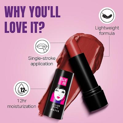 Elle 18 Colour Pop Matte Lipstick, R37, Maroon Silk 4.3gm - Lipsticks