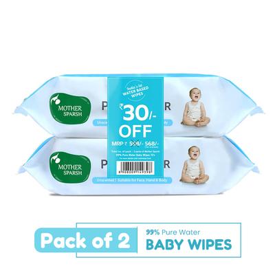 Mother Sparsh 99% Water Based Wipes (Pack of 2 x 72's) - Diapers & Wipes