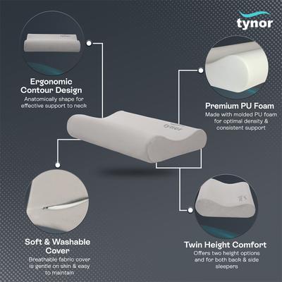 Tynor Contoured Cervical Pillow - Grey (One Size Fits All) (B 19) - Pads And Pillows