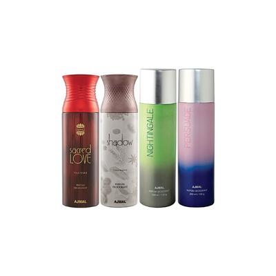 Ajmal 1 Sacred Love, 1 Shadow Homme, 1 Nightingale And 1 Persuade Deodorants Pack of 4 200 ml - Deodorants/Roll-Ons