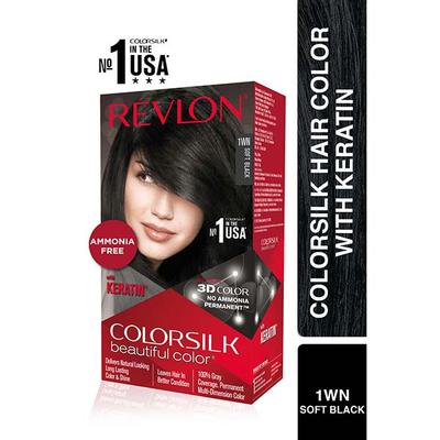 Revlon Colorsilk Hair Color with Keratin 3D Color No Ammonia- 1WN Soft Black 91.8ml + Outrageous Shampoo free 90ml 1's - Crème
