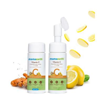 Mamaearth Vitamin C Foaming Face Wash with Vitamin C & Turmaric with Brush Combo Pack with Refill for Skin Illumination 150ml - Face Wash & Cleansers