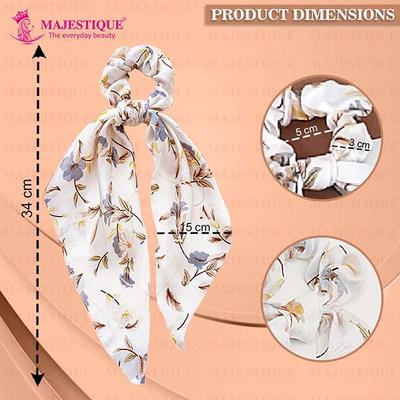 Majestique Hair Scarf Scrunchies Printed Satin Scrunchies Elastic Hair Ribbon Hair Ties Bow Scrunchies - White 1's - Hair Clips/Bands