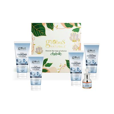 Globus Naturals Diamond Glow Brilliance Box,Box Includes - Diamond Face Wash 100gm, Face Scrub 100gm, Face Cream 100gm, Face Pack 100gm, Face Serum 30ml 1's - Creams, Lotions & Oils