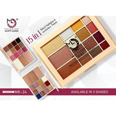 Matt Look MK-24, 15 in 1 Baked Highlighter & Eyeshadow Palette, - 03 33.6gm - Face Palettes