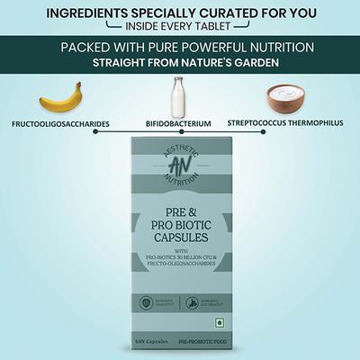 Aesthetic Nutrition Pre and Probiotic Capsules With Fructo-Oligosaccharides, Bifidobacterium, And Streptococcus Thermophilus 60 Capsules 1's - Multi-Vitamins
