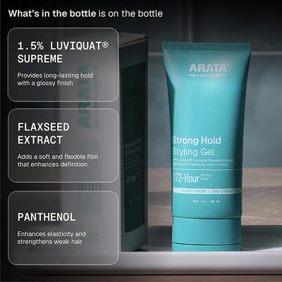 Arata Natural Hair Gel for Styling, Shaping, Strong Hold and with Organic Flaxseed and Extracts 50ml - Hair Gels & Waxes