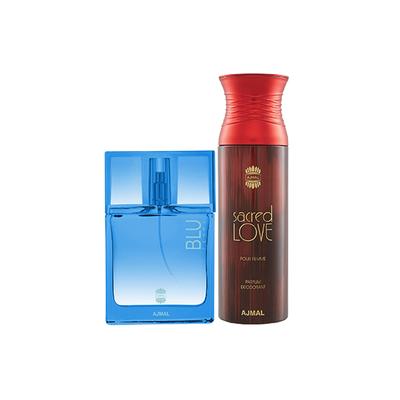 Ajmal Blu Femme EDP Floral Woody Perfume And Sacred Love Deodorant Floral Musky Fragrance 250 ml - Women Perfumes (Edt/Edp)