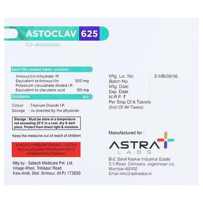 ASTOCLAV 625 Tablet 6's - Bacterial Infections-Pen