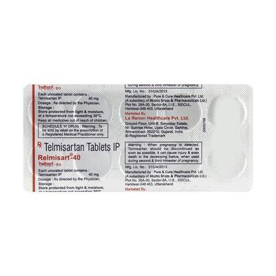 Relmisart 40mg Tablet 10'S - Hypertension-Ang