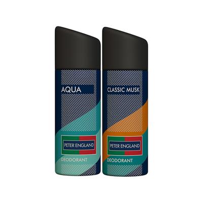 Peter England Deodorant Aqua & Classic Musk 150ml each 2's - Men Deodorants/Roll-Ons