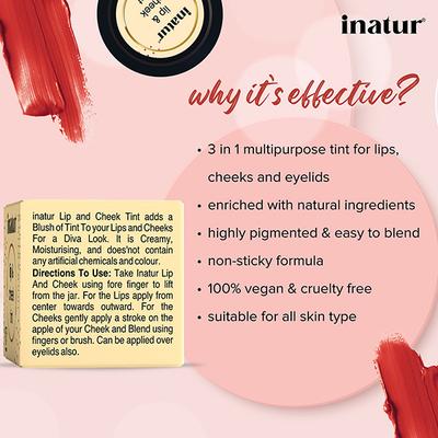 Inatur Lip and Cheek Tint - Sunny Red 4 gm - Lip Stains & Tints