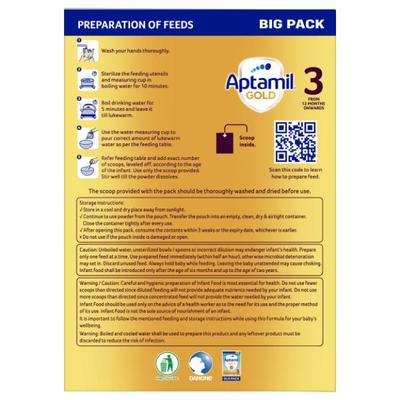 Aptamil Gold 3 Follow Up Infant Formula Stage 3 Powder (After 12 months) (Pack of 3 x 400 g) 1.2 kg - Baby And Infant Supplements