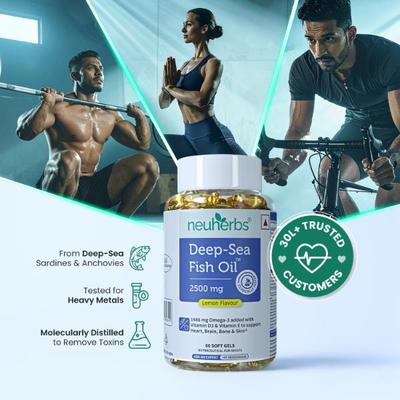 Neuherbs Deep Sea Fish Oil 2500 mg Soft Gel - Lemon 60's - Omega Fish Oil Fatty Acids