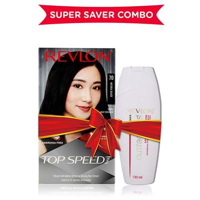 Revlon Top Speed Hair Color For Woman - Natural Black 70 with Outrageous Conditioner 270 ml - Crème