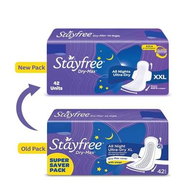 Stayfree Dry Max All Night Ultra-Dry Wings (XL) 42's - Sanitary Napkins
