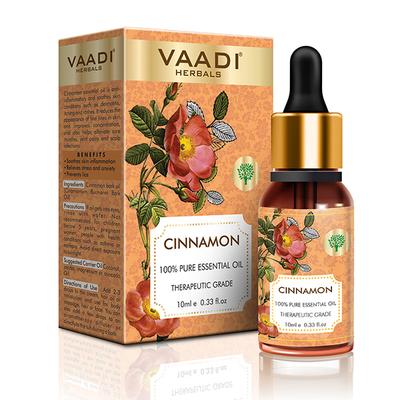 Vaadi Herbals Cinnamon Essential Oil - Soothes Skin Inflammation, Relieves Stress & Anxiety & Improves Concentration - 100% Pure Therapeutic Grade 10 ml - Essential Oils