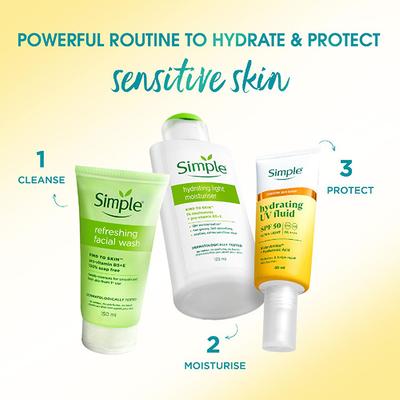 Simple Hydrating UV Fluid SPF 50 PA++++ | Hyaluronic Acid | Sunscreen for dry & sensitive skin, 40ml - Body Sunscreen