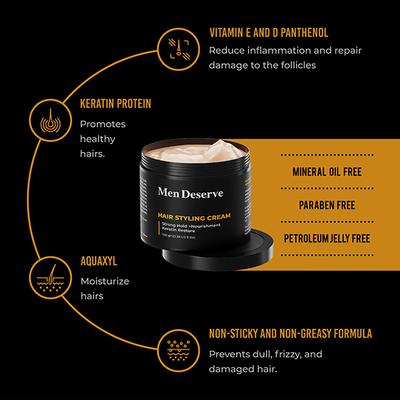 Men Deserve Hair Styling Cream (Strong Hold) + Nourishment Keratin Restore 100gm - Hair Creams