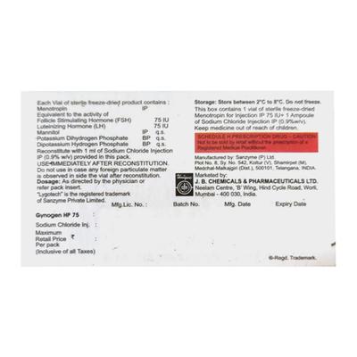 GYNOGEN HP 75iu Injection 1's - Hormonal Therapy-Tro