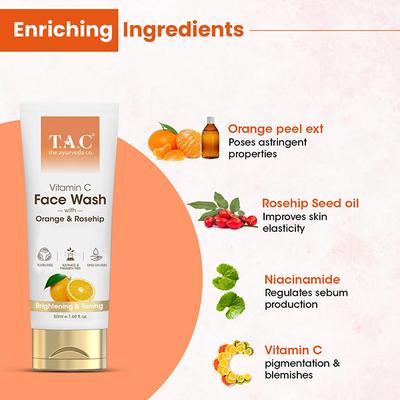 Tac - The Ayurveda Co Vitamin C Face Wash with Orange and Rosehip 50 ml - Face Wash & Cleansers