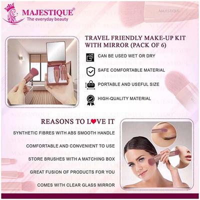 Majestique Travel Friendly Make-Up Kit with Mirror, Ultra-Soft Bristles for Face, Lip Eye - 6 Pcs 1's - Sponges & Applicators