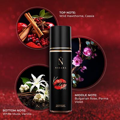 Nisara Kiss & Tell Long Lasting Floral Fragrance Body Mist Spray Perfume For Women 200 ml - Body Mist/Spray