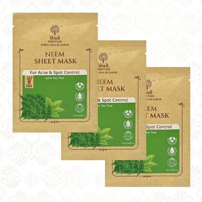 Khadi Essentials Ayurvedic Tea Tree Serum Sheet Mask For Spot Removal & Hydrated Skin (Pack of 3) 100 gm - Sheet Masks