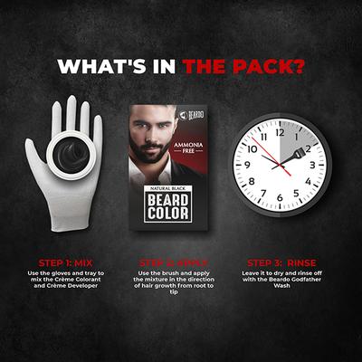 Beardo Beard Color No Ammonia - Natural Black (30gm + 30ml) 1's - Beard Kits