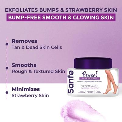 Sanfe Bumps Erasing Body Scrub for Rough Bumpy Skin Tan Strawberry Legs Remove Dirt, Dead Skin 100 gm - Creams, Lotions & Oils