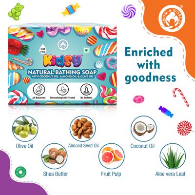 Mom & World Kidsy Natural Baby Bathing Soap - Tear Free (Pack of 5 x 75 gm) - Baby Soap