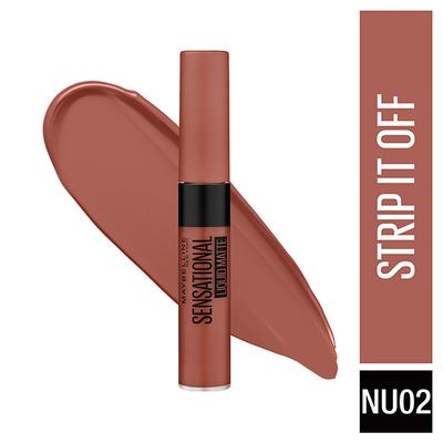Maybelline New York Sensational Liquid Matte Lipstick, NU02 Strip It Off, Liquid Lipstick Shades Delivering Intense Matte Color Effect 7 ml - Lipsticks