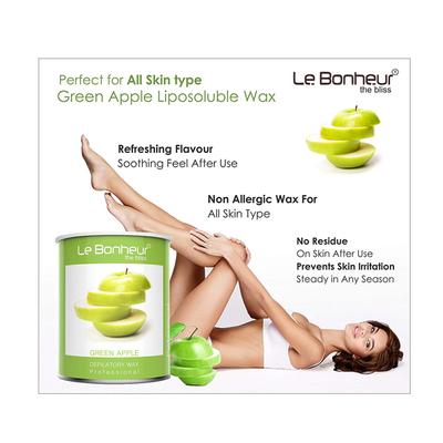 Le Bonheur Le Depilatory Wax - Green Apple (Free Pre Wax Gel and Post wax Oil) 800 gm - Shaving & Hair Removal