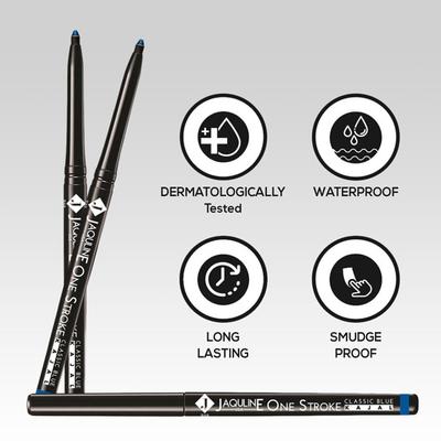 Jaquline USA One Stroke Classic Blue Kajal 12 hr 0.30 gm - Kajal & Kohls
