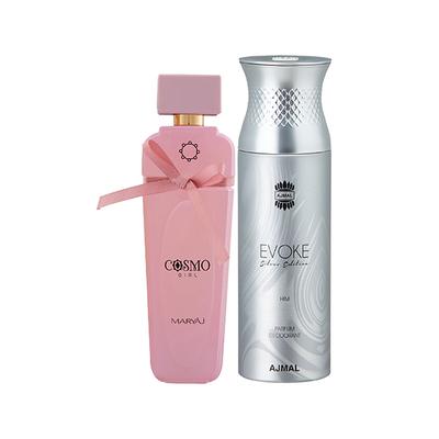 Maryaj Cosmo Girl EDP Floral Powdery Perfume And Ajmal Evoke Silver Edition Him Deodorant Spicy Floral Fragrance 300 ml - Perfumes (Edt/Edp)