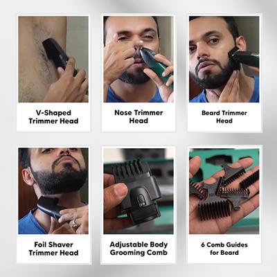 Letsshave Beard Body & Balls All In One Trimmer, Men Cordless Multi Grooming Set with Beard Trimmer, Nose Trimmer, Foil Shaver & Balls & Body Trimming Head 1's - Trimmers