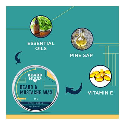 Beardhood Mustache & Beard Wax - Strong Hold All Natural 30 gm - Beard Wax