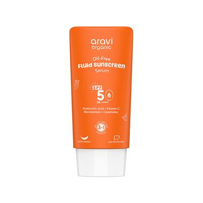 Aravi Organic Oil-Free Fluid Sunscreen Serum SPF 50++++ with Hyaluronic Acid, Vitamin C, Niacinamide 50 ml - Face Sunscreen