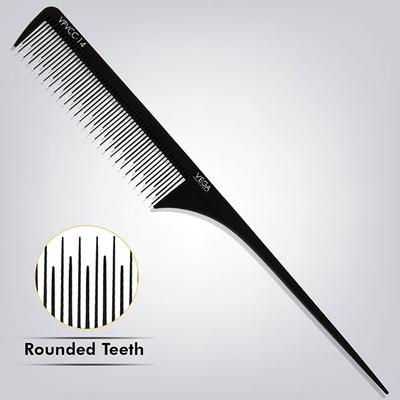 Vega Professional Tail Comb Staggered Teeth (Carbon Anti-Static Black Line Hair Comb) (VPVCC-14) 1's - Hair Combs