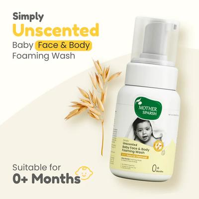Mother Sparsh Simply Unscented Baby Face and Body Foaming Wash 150 ml - Baby Body Wash