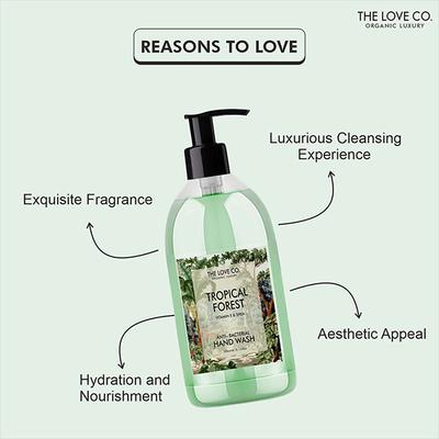 The Love Co. Tropical Forest Hand Wash For Moisturized Hand - Gentle Cleanser for Soft Hands - Liquid Hand Soap Suitable for Sensitive Skin 300 ml - Hand Wash & Soaps