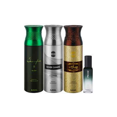 Ajmal Sacrifice II & Silver Shade & Wisal Dahab Deo & Prose EDP Pack of 4 20 ml - Women Perfumes (Edt/Edp)