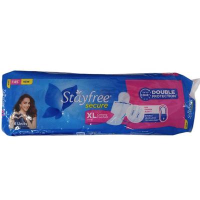 Stayfree Secure Cottony comfort with DOUBLE PROTECTION Sanitary Pads (XL) 6's - Sanitary Napkins