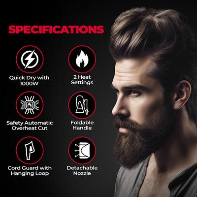 Beardo Style Cannon Ultra Compact Hair Dryer for Men, Powerful 1000W Airflow 1's - Hair Dryers