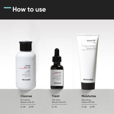 Minimalist Oily Skincare Kit with Salicylic + LHA 02% Cleanser, Niacinamide 10% Serum and Vitamin B5 10% moisturizer 180 gm - Toners