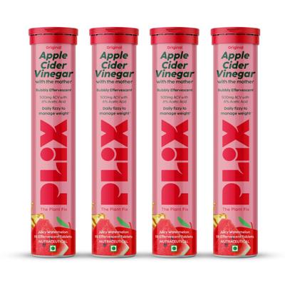 Plix Original Apple Cider Vinegar Effervescent Tablet - Juicy Watermelon (Pack of 4 x 15's) 1's - Apple Cider Vinegar - Acv