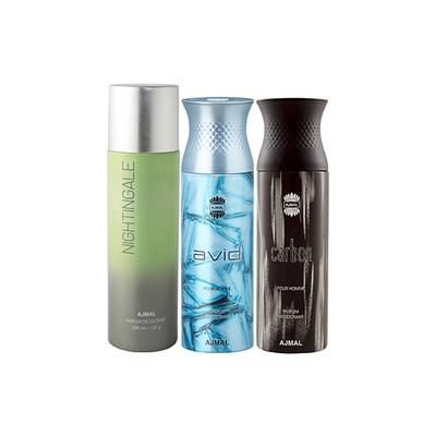 Ajmal 1 Nightingale, 1 Ajmal Avid And 1 Carbon Deodorants Pack of 3 200 ml - Deodorants/Roll-Ons