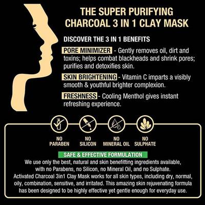 Oriental Botanics Activated Charcoal 3 In 1 Clay Mask 100 gm - Masks & Peels