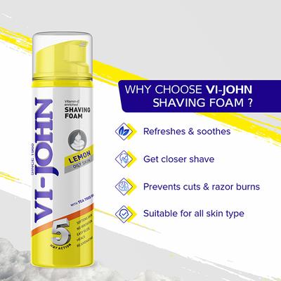 Vi-John Shaving Foam - Lemon with Tea Tree Oil - Pack of 2 x 200 ml - Shaving Foams