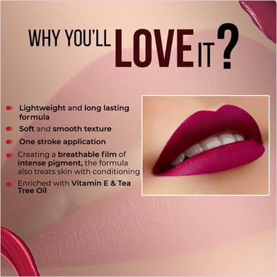 Colorbar Powerkiss Vegan Matte Lipcolor Transferproof Long-Lasting Hydrating Catsuit - 015 5ml - Liquid Lipsticks